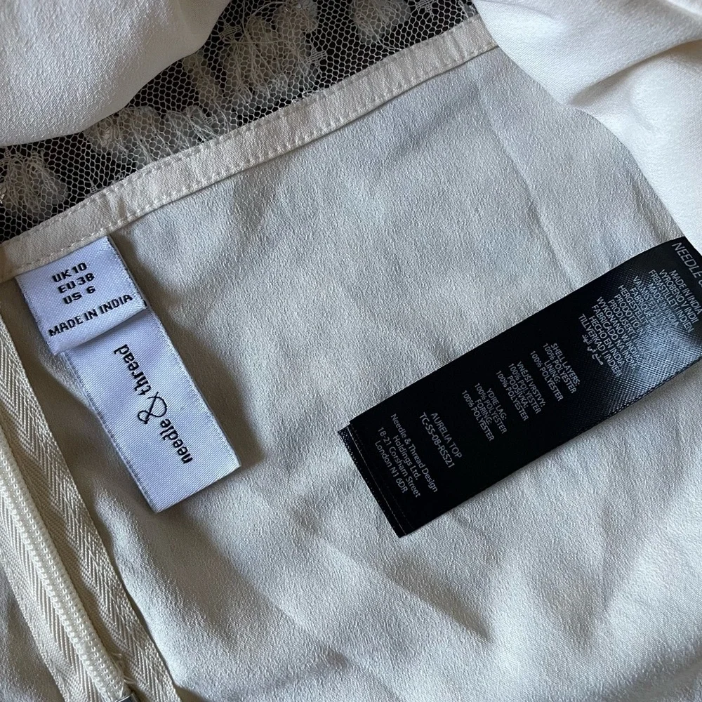 NEEDLE & THREAD Aurelia Sequin Embellished Top Natural Cream Ruffle Sheer Blouse - Picture 11 of 15